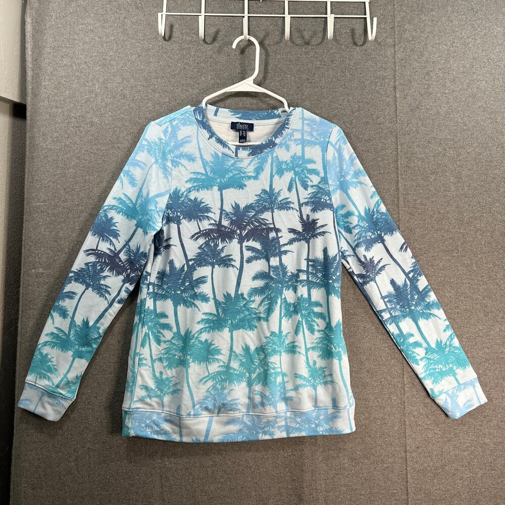 Denim & Co. By the Beach Printed Soft Blend Knit Pulllover Aqua Palm XX-Small